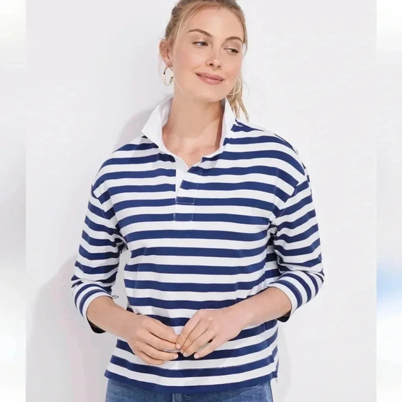 Vineyard Vines Tops - Vineyard Vines Women's Striped Rugby Popover 3/4 Sleeve Blue/White Set Stripe